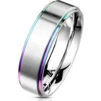 BUNGSA Fingerring 60 (19.1) Ring Silber gebürstet Regenbogen Außenringen Edelstahl (Ring, 1-tlg), Damen Herren