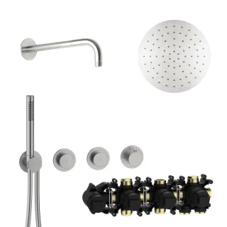 Herzbach MODUL7 PUSH-Thermostat-Set P-RB250 Wandarm Regenbrause Ø250mm Edelstahl, 70.702713.1.09 70.702713.1.09
