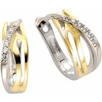 Firetti Paar Creolen Schmuck Geschenk Silber 925 Bicolor geschwungen Ø ca. 14 mm, mit Zirkonia (synth)