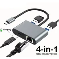 Montegoni 4-in-1 USB C Dockingstation mit RJ45, PD 60W und USB Hub Computer-Adapter zu USB Type-C, 1000Mbps Ethernet Port, Kompatibilität, Kompaktes Design
