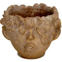 matches21 HOME & HOBBY Blumentopf Pflanzentopf - Kopf mit Blumen-Krone Gesicht Zement braun gold (1 St), Pflanzkopf als Zimmerpflanzen Pflanztopf oder Haustür Flur-Deko