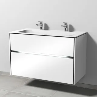 Sanipa Twiga Keramik-Set Finion mit 2 Auszügen und LED-Beleuchtung, Weiß-Glanz, SL27278 SL27278
