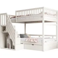 REDOM Etagenbett mit sicherer Treppenaufbewahrung, Kinderbett aus Massivholz (Holzbett, Kinder & Jugendliche, 90x200 cm), Ohne Matratze