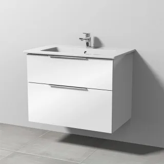 Sanipa 3way Keramik-Set Venticello Keramik-Waschtisch und Unterbau mit 2 Auszügen, Weiß-Glanz UF32378