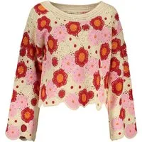 Desigual Strickpullover Beiger Damenpullover mit norwegischem Muster und Stickerei