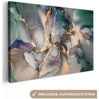OneMillionCanvasses® Leinwandbild Gold - Blau - Marmor, Fotodruck (1 St), Leinwand Bilder Klein, Wand Dekoration Aesthetic 30x20 cm