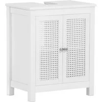SoBuy Waschbeckenunterschrank BZR35, Waschtischunterschrank Badschrank Badezimmerschrank mit Gitteroptik-Türen Badschrank Waschtisch Unterschrank Badmöbel Weiß