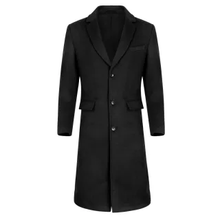 Herren Winter Wollmantel Knielang Slim Fit Umlegekragen Business M?ntel Schwarz