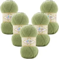 Alize 5 x ALIZE Baby Best 485 green Häkelwolle, 240 m, Babywolle,Viskose,Anti-Pilling,Babygarn