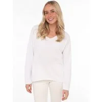 Zwillingsherz Sweatshirt "Positive Mind" ausgefranster V-Ausschnitt, Used Look, Langarm, Schriftzug