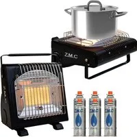ZMC Heizstrahler 2in1 Tragbare Camping Gaskocher Gasheizung + 6x Gaskartuschen MSF-1A, 227g Camping Heizung Heizstrahler Zeltheizung Butangas Campingkocher