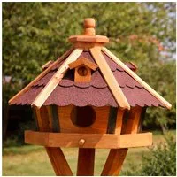 Holzdekoladen Vogelhaus Vogelhaus Holz wetterfest mit Futterautomat – mit/ohne Ständer/Solar