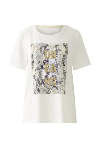 Oui - T-Shirt mit Schlangenprint weiß - Gr. - 46