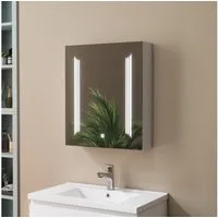 duschspa Spiegelschrank LED Badschrank mit Steckdose drei Lichtfarbe dimmbar Beschlagfrei Touch/Wandschalter, Weiß Matt/Schwarz Hochglanz, 50x70, 60x70 cm