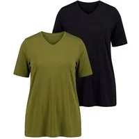 Ulla Popken T-Shirt T-Shirts 2er-Pack V-Ausschnitt Halbarm (2-tlg)