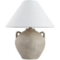 HOME DELUXE Tischleuchte RITA in Steinoptik, Weißer Stoffschirm, Wohnzimmerlampe, Dekolampe, Scandi