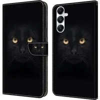 CLM-Tech Handytasche für Samsung Galaxy A56 5G Hülle aus PU-Leder Klapphülle (schwarzer Panther Augen, Schutzhülle mit Standfunktion und Kartenfächer), und Magnetverschluss