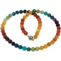Bella Carina Perlenkette Regenbogen Kette mit Achat Perlen Magnetverschluss, Edelstein Kette