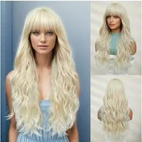 LuxusKollektion Kunsthaarperücke Lange Platinblonde Perücke mit Pony Natürliche gewellte Haare