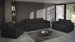 Sofaset Designersofa VAJANA 3-2-1 Stoff Tilia Schwarz