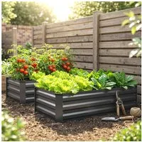 Outsunny Hochbeet 2er-Set Pflanzkasten, Blumenkasten (Pflanzkübel, 2 St., Blumenkübel), für Terrasse, Balkon, verzinkter Stahl, Dunkelgrau, 100 x 60 x 30 cm