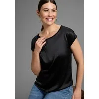 Laura Scott Shirtbluse mit Satin-Vorderteil und hochflexiblen Jersey-Rücken lockere Passfrom, zeitlos & gut zu kombinieren