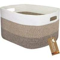 HMF Aufbewahrungskorb XXL Wäschekorb aus Baumwolle, 71 Liter, rechteckiger Aufbewahrungskorb mit Griffen, 55 x 43 x 30 cm Weiß-Braun