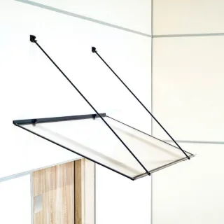 Vordach Bremen, Zugstangenvordach, Aluminium, Glas, Anthrazit, mit integrierter Regenrinne, individuell konfigurierbar