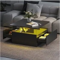radelldar Couchtisch quadratisch mit LED-Beleuchtung und 2 Acryltüren-Schubladen (1-St), Wohnzimmertisch Beistelltisch, 78x78x48cm