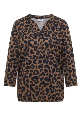 CECIL - 3/4-Arm Shirt mit Split Neck und Leo-Muster creamy mocha - Gr. - XL