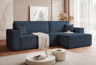 Ecksofa Schlafsofa Sofa ADARA MAX in Stoff Poso Blau Ottomane Rechts
