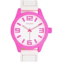 OOZOO Quarzuhr XXL Armbanduhr C0903 Damen 46 mm pink weiß Lederband