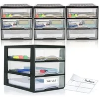 Hausfelder Schubladenbox Schubladenschrank A4 mit 3 Schubladen, 4 Stück inkl. Aufkleber, (4-St., A4 mit 3 Schubladen + Aufkleber), klare Sicht, einfache Organisation, bequemes Öffnen und Schließen