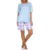 Normann Pyjama Normann Damen Pyjama Shorty mit karierter Hose - auch in Übergröße