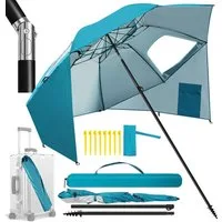 Clanmacy Sonnenschirm Strandschirm 210 cm UV50+ neigbar mit Spiral-Erdspieß, Himmelblau, LxB: 210x230 cm, Stabiler knickbar/für Garten, Balkon, Terasse/Sonnenschutz UV50+