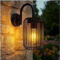 GLOBO LIGHTING LED Außen-Wandleuchte, Leuchtmittel inklusive, Warmweiß, Wandleuchte Außenlampe LED Gitter schwarz Fassadenleuchte Retro Garten