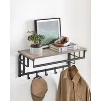 VASAGLE Wandgarderobe mit Ablage, Wandregal, mit 5 abnehmbaren Hakenfür Flur, Schlafzimmer, wandmontiertes Hängeregal mit Hängestange, 30 x 66 x 27 cm
