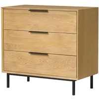 Woodek Design Kommode Kommode BERGEN mit 3 Schubladen aus massiver Eiche natur (matt lackiert, 1 St., Eiche massiv & Eichenfurnier), Breite 85 cm, Höhe 80 cm, Tiefe 43 cm