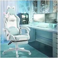 Dowinx Gaming-Stuhl Süße Katze Edition mit Katzenohren und Plüschtier (Packung), Ergonomischer Stuhl mit Hoher Rückenlehne und Lendenwirbelstütze