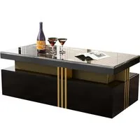 Merax Couchtisch mit Schubladen und Tischplatte in Marmoroptik, Beistelltisch aus Holz mit goldenen Dekor, Wohnzimmertisch Industrial