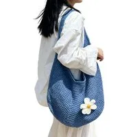Zaewry Schultertasche Häkel-Strandtasche für Damen,vielseitig und perfekt für den Alltag, große Tote, gewebte Handtasche mit Blumenstickerei, Netz-Strandtasche