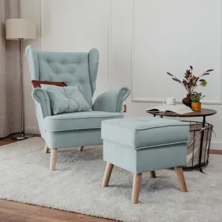 Sessel Ohrensessel ALISON inkl. Hocker in Stoff Trinity Hellblau