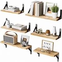 SURFOU Regal Wandregal holz 6er Set, regal wand Schweberegale Robust&Funktional, 15kg Tragkraft, Für Wohnzimmer, Schlafzimmer, Küche, Bad, Büro