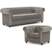 S-Style Möbel Polstergarnitur Chesterfield 3+1 Cleo Blink aus Samt mit Kristallsteppung, (1x 3-Sitzer-Sofa, 1x Sessel)