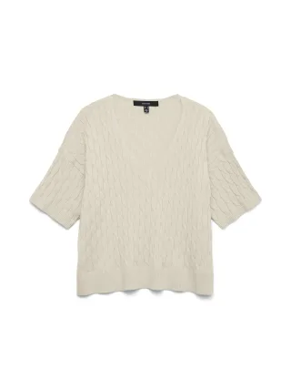 VERO MODA - VMFANTASTIC 2/4 V-NECK CABLE PULLOVER Birch - Gr. - XL