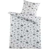KH-Haushaltshandel Bettwäsche Baumwoll Seersucker Bettwäsche 135x200 +80x80 cm, Seersucker, 2 teilig, bügelfrei, weiß grau Sterne, 100% Baumwolle
