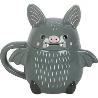 Something Different Tasse Kawaii süße Fledermaus Tasse Bat Mug in grau-schwarz mit Deckel