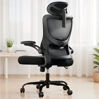 Marsail Bürostuhl ergonomisch mit verstellbarer Kopfstütze, 3D klappbaren Armlehnen (Drehbarer Schreibtischstuhl / Computerstuhl mit Mesh-Bezug), bis 136 kg, ideal für Büro, Homeoffice & Gaming