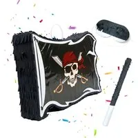 relaxdays Pinata Piratenflagge mit Stab & Maske, Piratenflagge