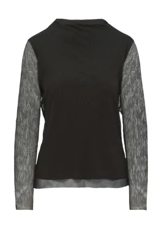 comma - Mesh-Longsleeve mit Plisseefalten schwarz - Gr. - 36